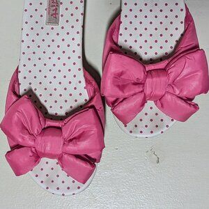 Vintage Y2K Pink Bow Wedge Sandals | Polka Dot Platform Slides | Womens Size 10